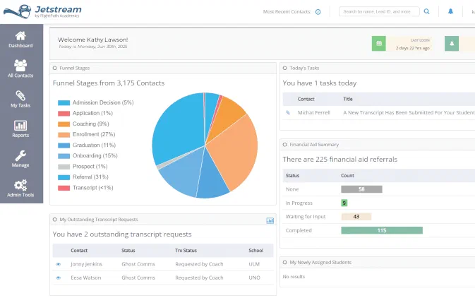 Jetstream dashboard displays information for student recruitment